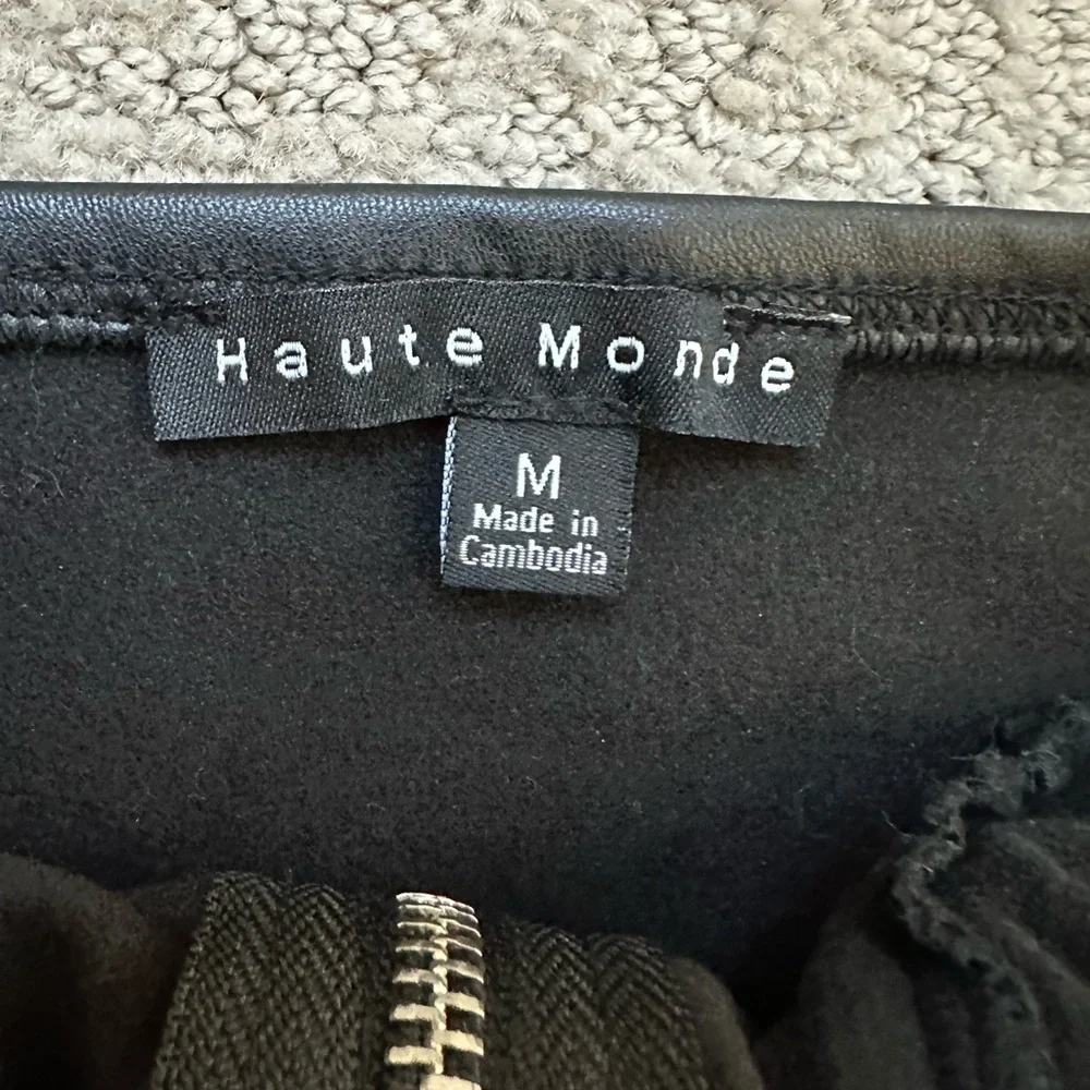 Haute Monde Black Faux Leather Bustier Crop Top Corset Zip Front Size M